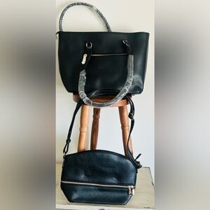 Isabelle vegan leather Black Women's tote Handbag small purse Set of 2